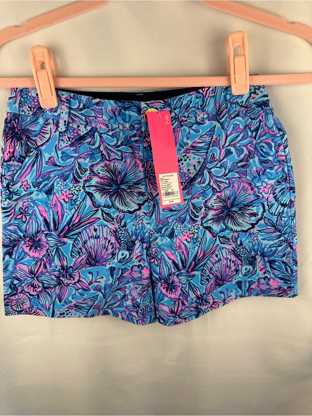 Lilly Pulitzer NWT,00,Gretchen high rise shorts, breakwater blue, shells n bells